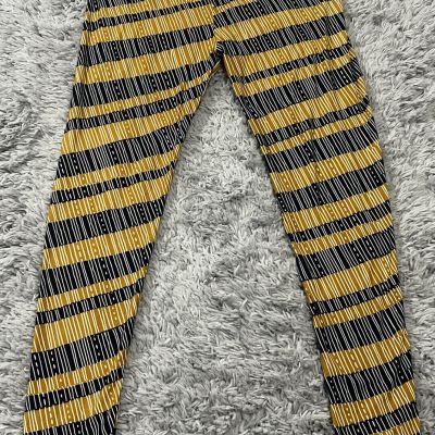 LuLaRoe Women Tall & Curvy Leggings Yellow Blue Striped Design Soft Comfy Lounge